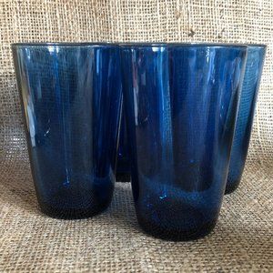 Cobalt Blue Drinking Glasses Set of 4 Vintage